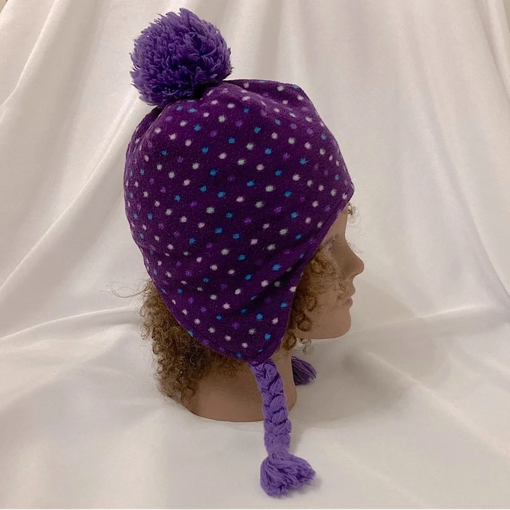Target Winter Hat Ear Flap Pom Pom Hat Purple Blue White Polka Dots